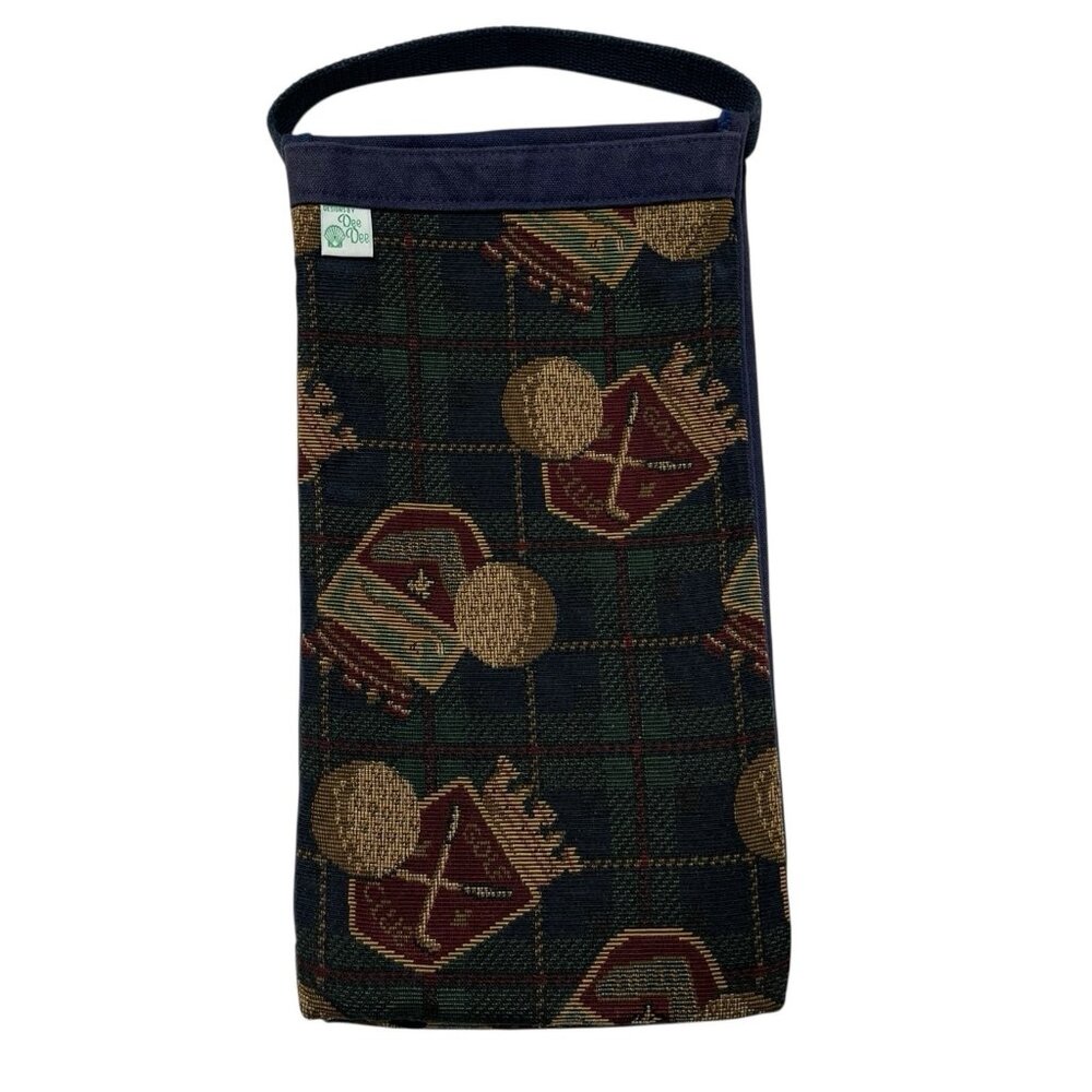 Vintage Dee Dee Design Golf Accessor‎ Bag Blue Plaid Tapestry Two Sided